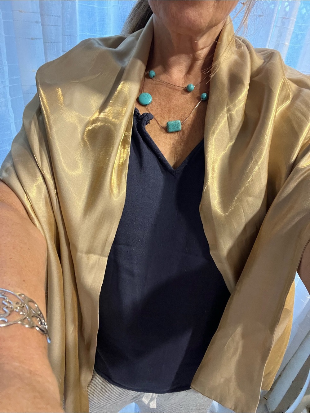 Cejon Gold Satin Shawl Wrap - Elegant Women's Accessory, NWT